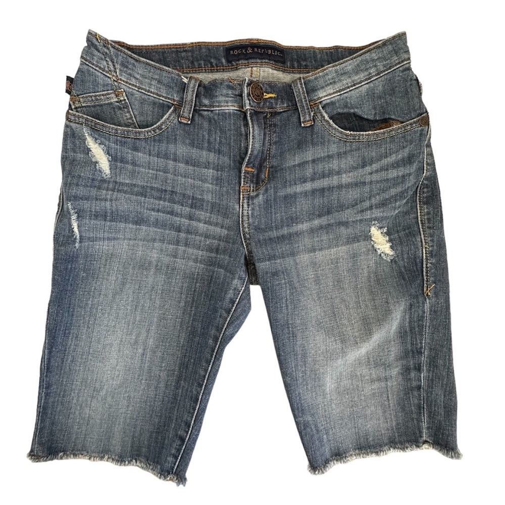 Rock & Republic Coachella Bermuda Distressed Cut Off Style Jean Shorts Size 6